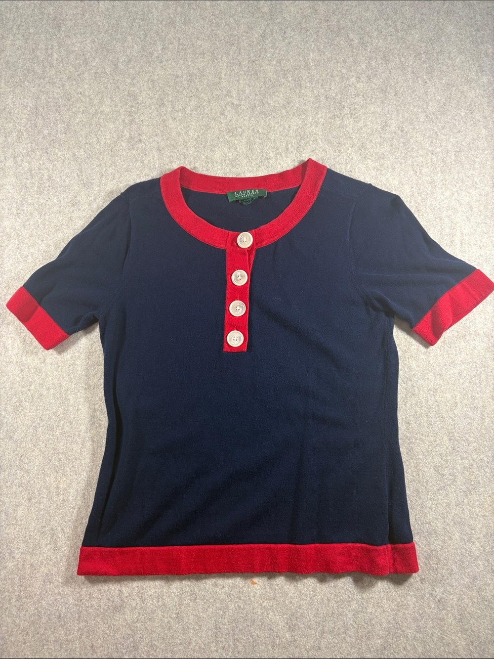 Lauren Ralph Lauren Vintage Green Label Nautical Short Sleeve Sweater Petite M